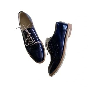 AGL 9.5 40 Attilio Giusti Leombruni Women's Navy Patent Leather Oxford Shoes EUC